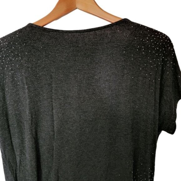 Eileen Fisher Beaded Charcoal Black Cowl Neck Top Tee size M Medium - Picture 10 of 10